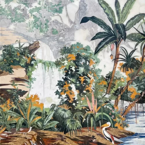Marble Inlay Wall Panel – Tropical Jungle Design