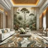 Marble Inlay Wall Panel – Tropical Jungle Design This stunning Marble Inlay Wall Panel features a tropical jungle theme