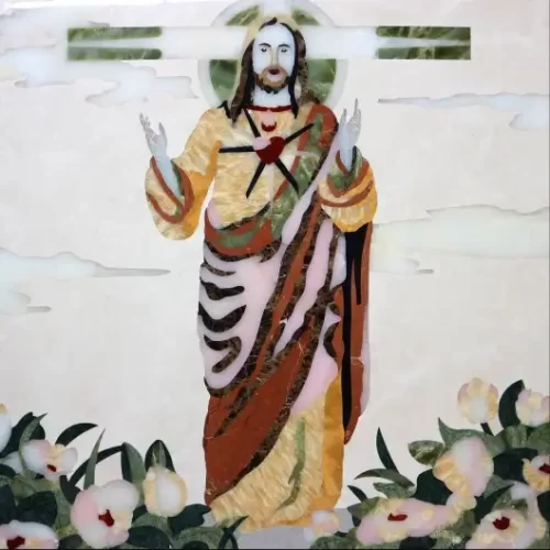 Illuminated Marble Inlay Background Wall Decor Featuring Jesus Divine Elegance in Marble Inlay Design