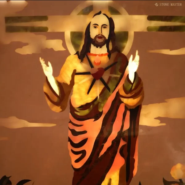Illuminated Marble Inlay Background Wall Decor Featuring Jesus Divine Elegance in Marble Inlay Design