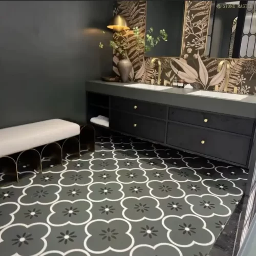 Modern Minimalist Marble Inlay Flooring Pietra Dure Floor Design with Marble Inlay Tile Medallions