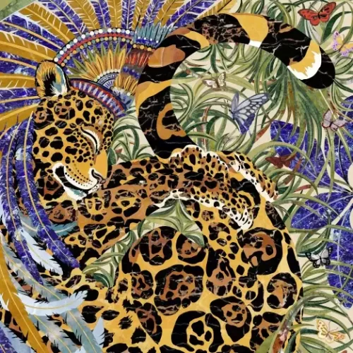 Exquisite Marble Inlay Background Wall Decor with Leopard Motif