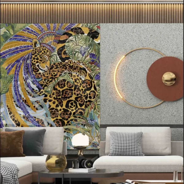 Exquisite Marble Inlay Background Wall Decor with Leopard Motif