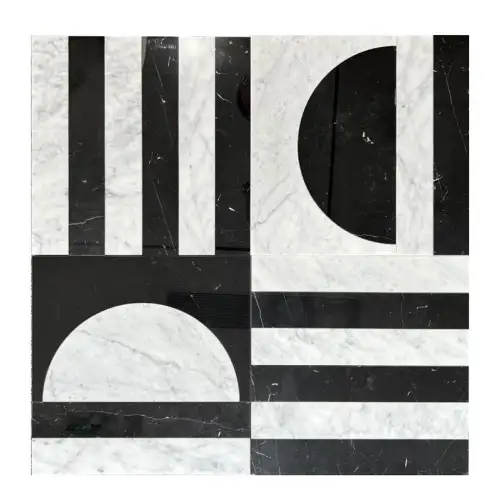 Marble Inlay Floor Design with Geometric Tile Medallion