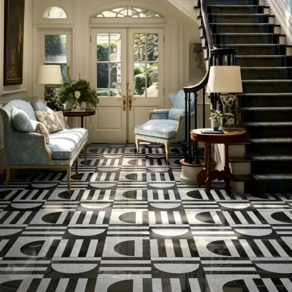 Marble Inlay Floor Design with Geometric Tile Medallion