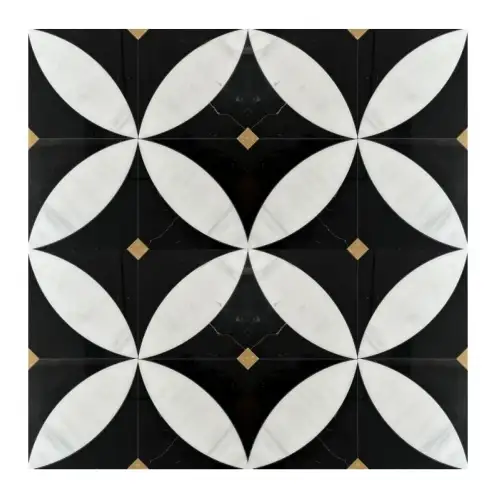 Marble Inlay Floor Design with Geometric Floral Tile Medallion
