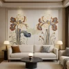 Artistic Floral Marble Inlay Background Wall Decor Exquisite Marble Inlay Wall Panel with Oil Painting Effect