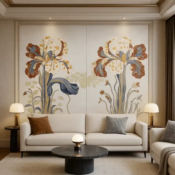 Artistic Floral Marble Inlay Background Wall Decor Exquisite Marble Inlay Wall Panel with Oil Painting Effect