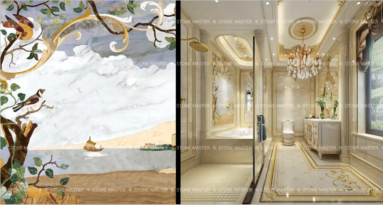 Marble inlay bathrooms for luxury villa hotel marble mosaic flooring greek border