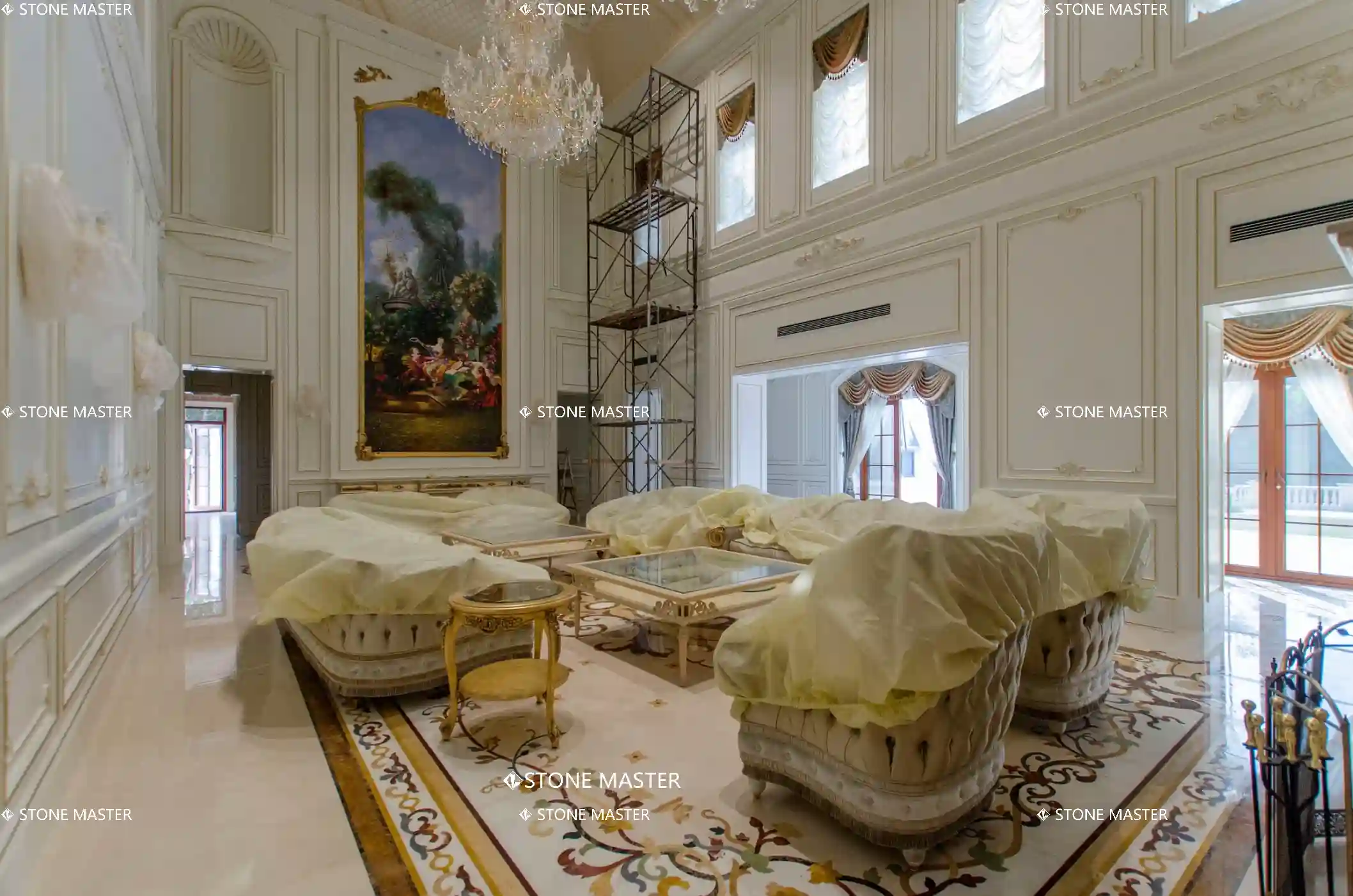 Luxurious Villa Flooring Inlay Project Elegant Custom Marble Inlay Flooring Design