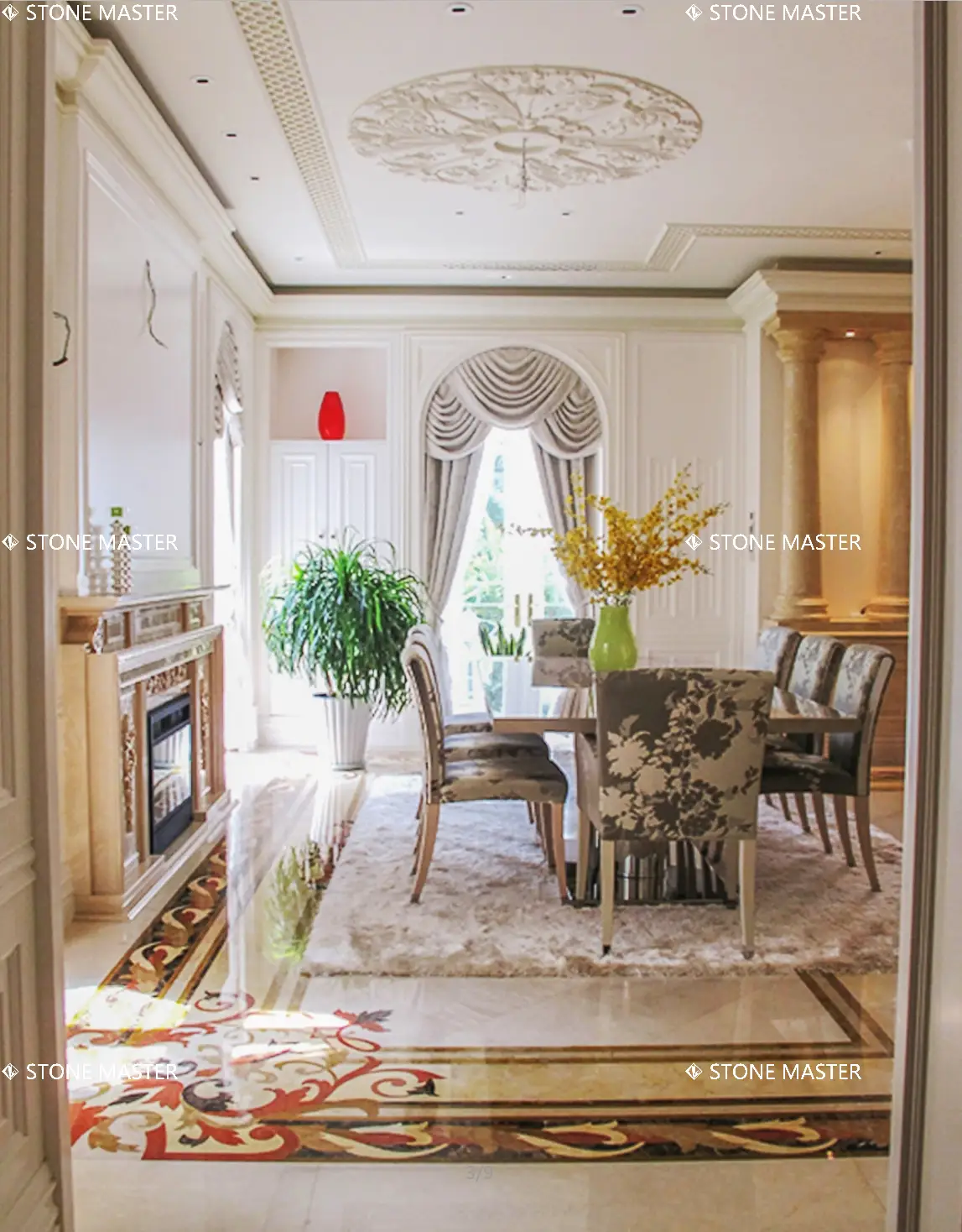 Classic Marble Medallion Flooring Full-House Customization Marble Inlay Luxury Villa Project
