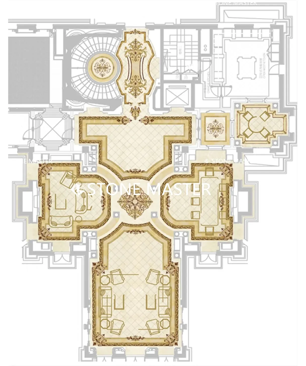 Classic Marble Medallion Flooring Full-House Customization Marble Inlay Luxury Villa Project