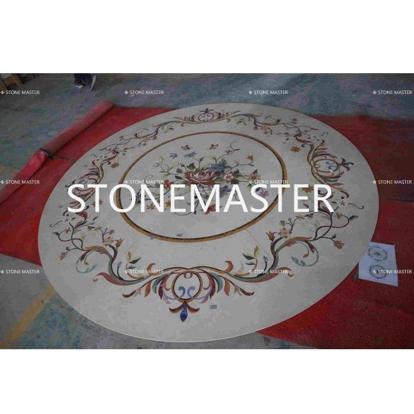 Elegant Round Marble Medallion for Entrance Hall Flooring and Marble Inlay Foyer