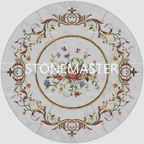 Elegant Round Marble Medallion for Entrance Hall Flooring and Marble Inlay Foyer