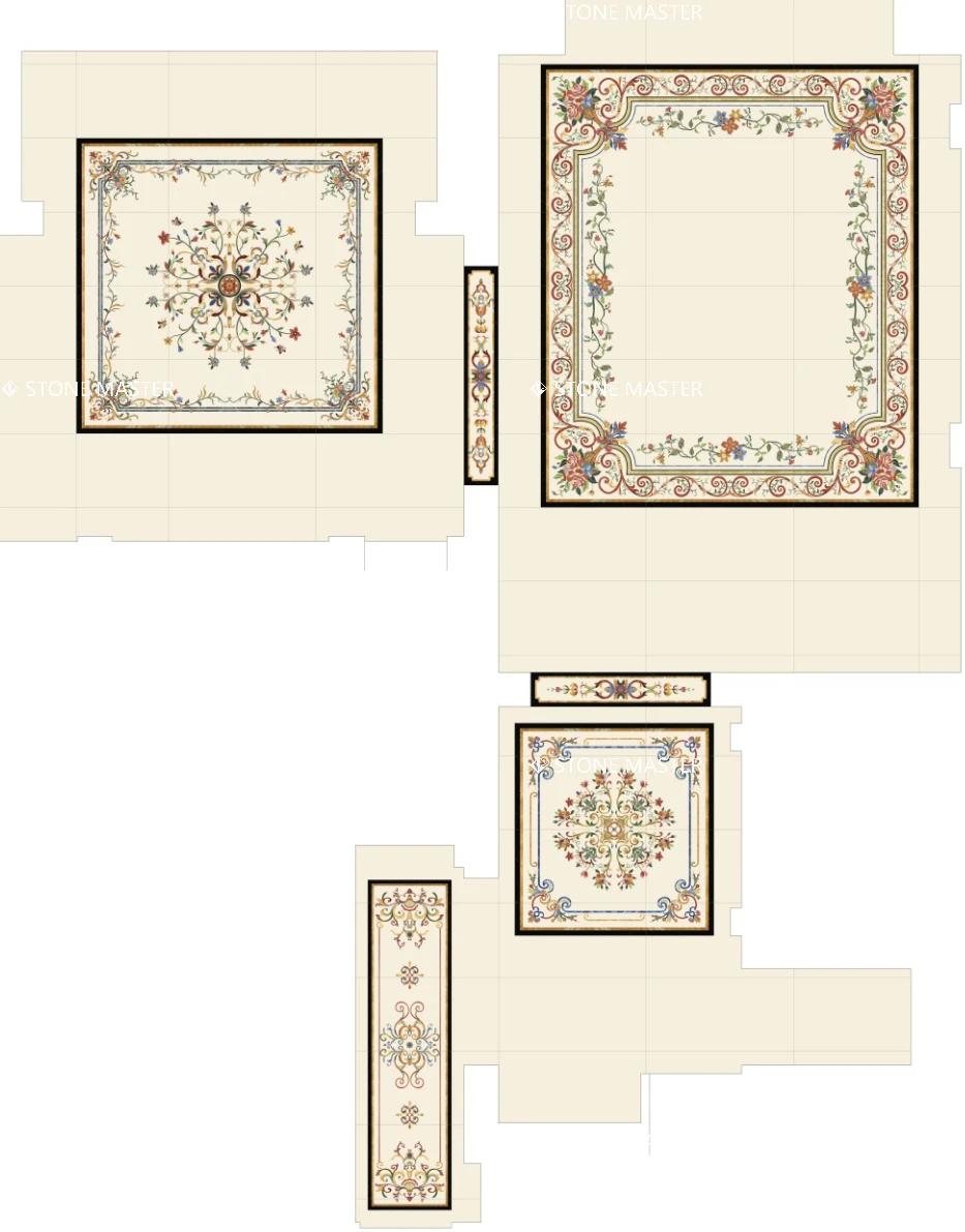 Custom floor medallion tile design in a Romanian luxury villa with marble inlay art