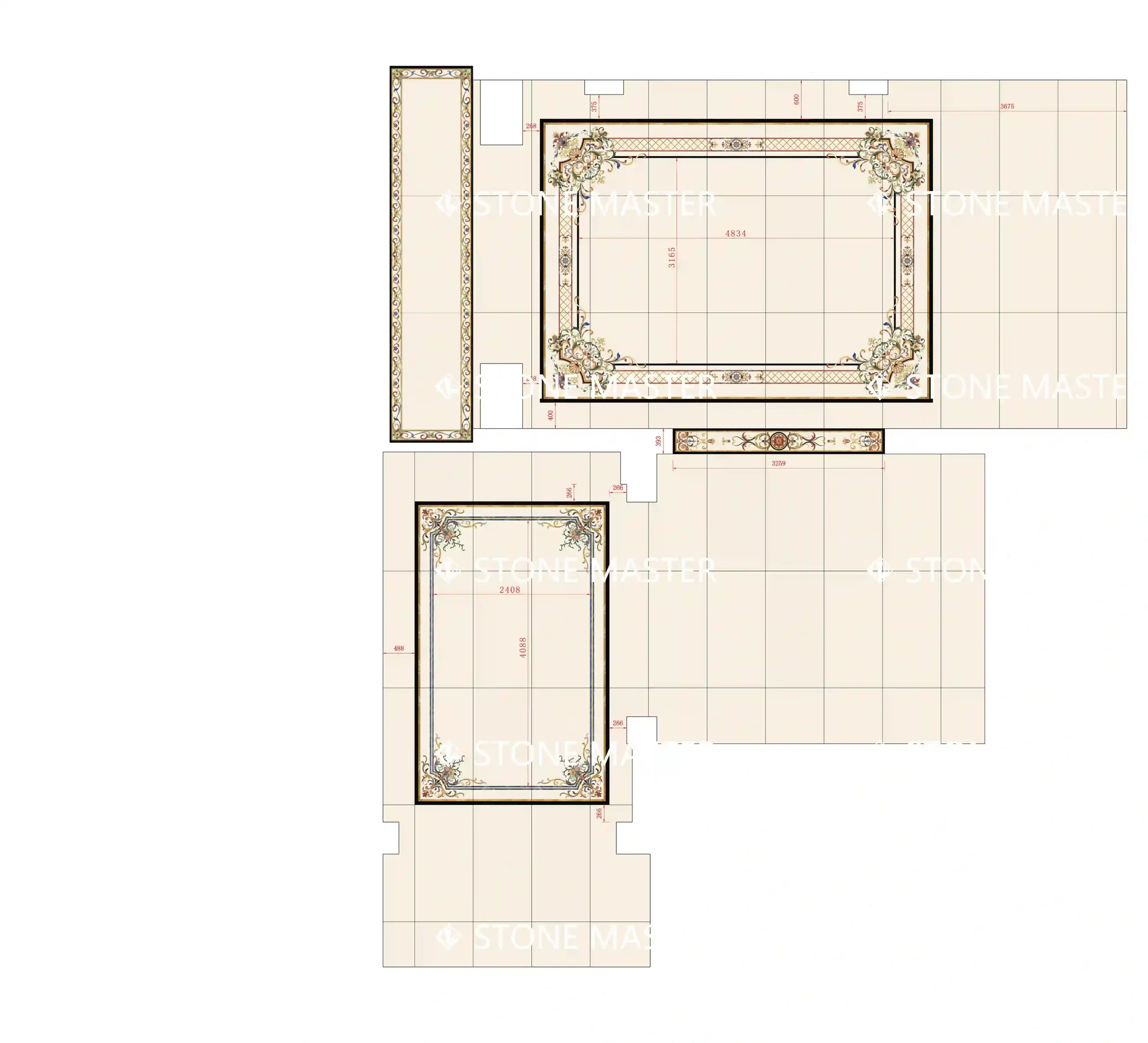 Custom floor medallion tile design in a Romanian luxury villa with marble inlay art