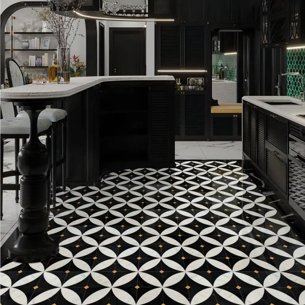Foyer Design Stone Master Marble inlay black and white