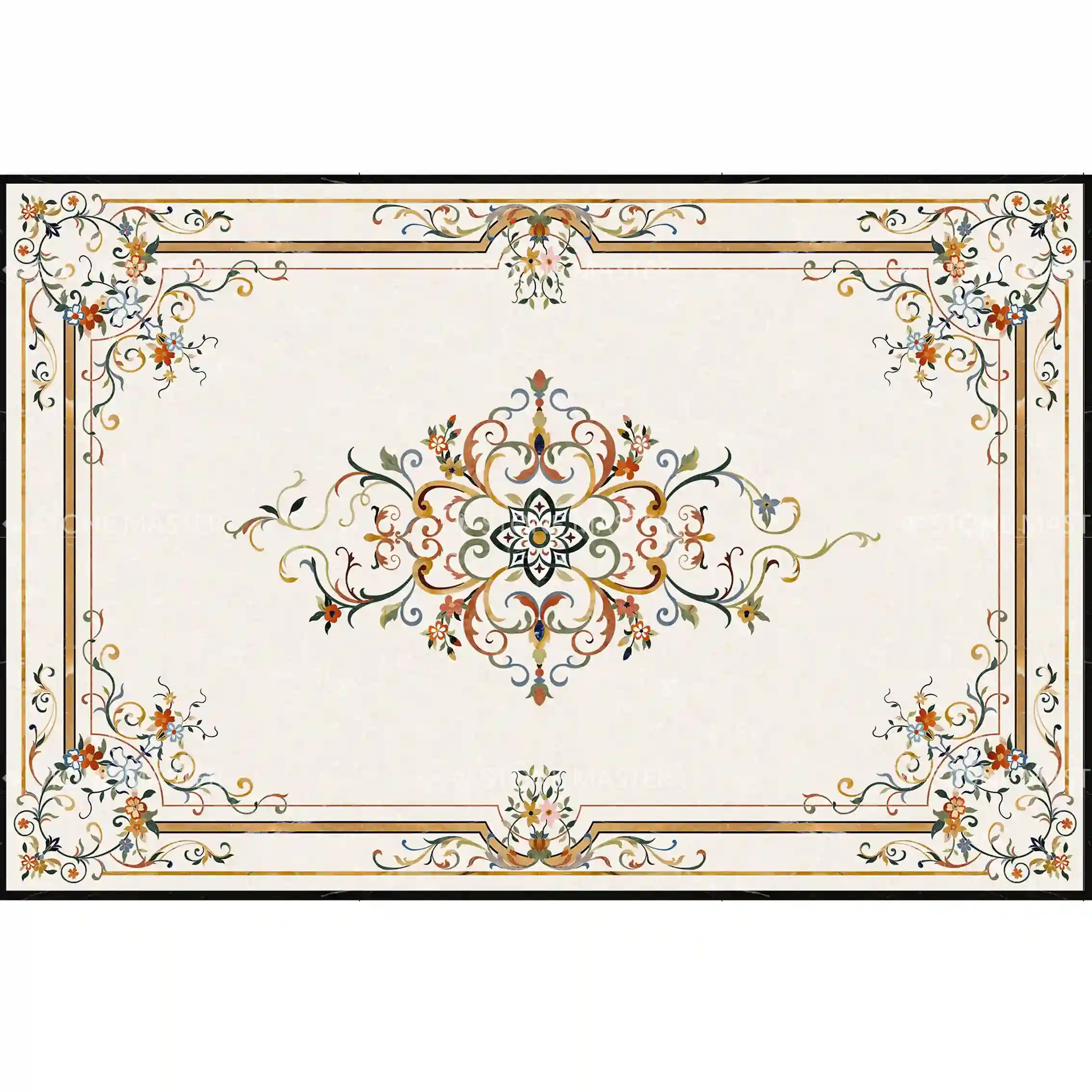 Unique foyer floor design with circular medallion centerpiece