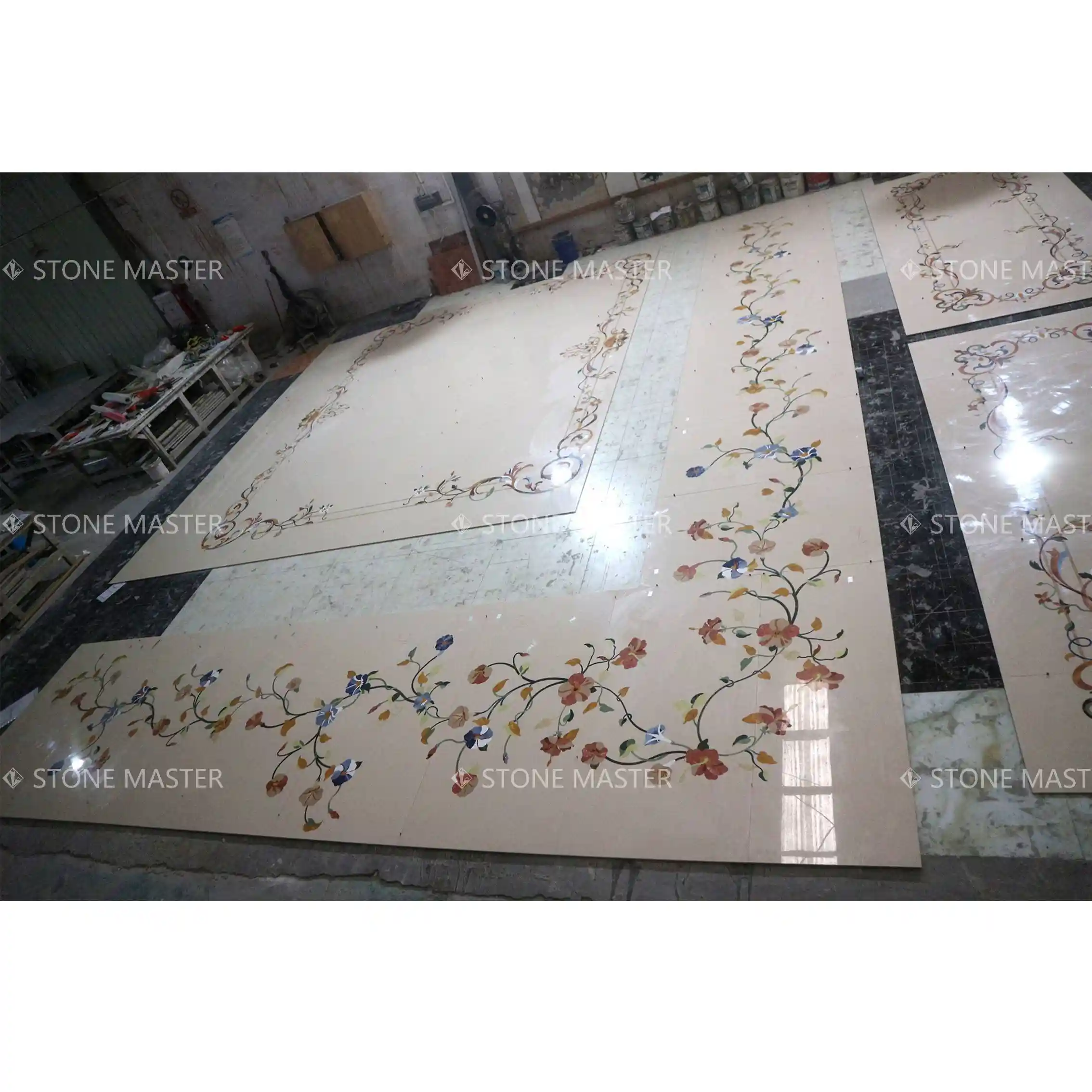Marble Custom Shape Floor Design Masterpiece: Custom Marble Inlay for Luxury Villas