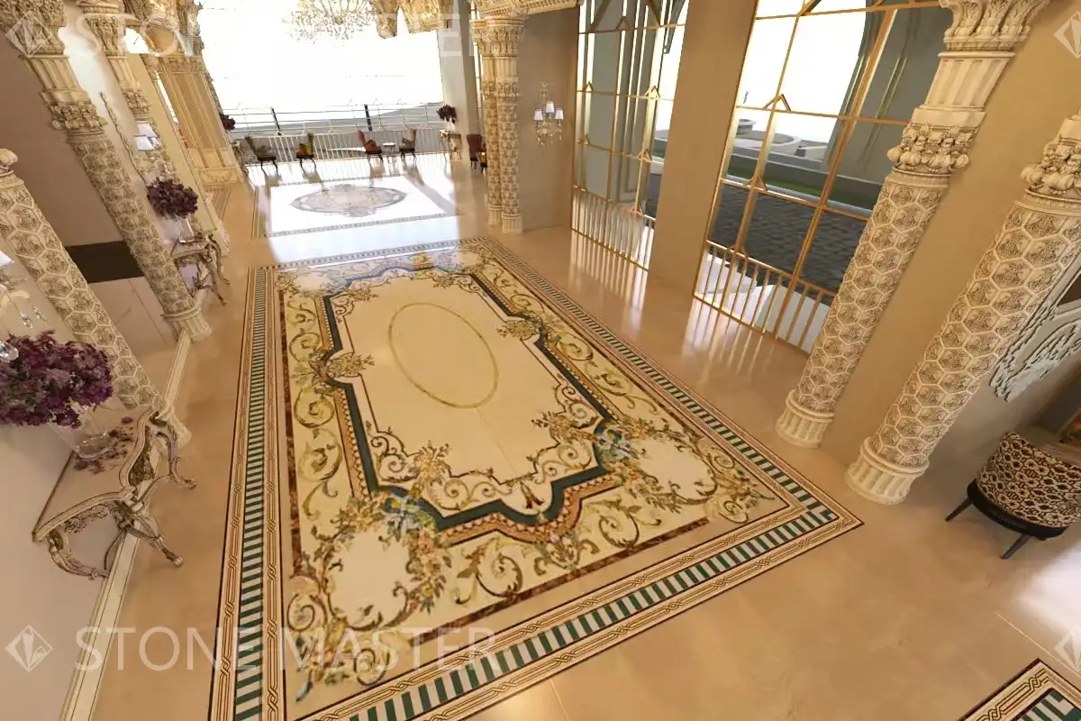 Floor Design Excellence: Custom Marble Inlay for Modern Luxury hotel