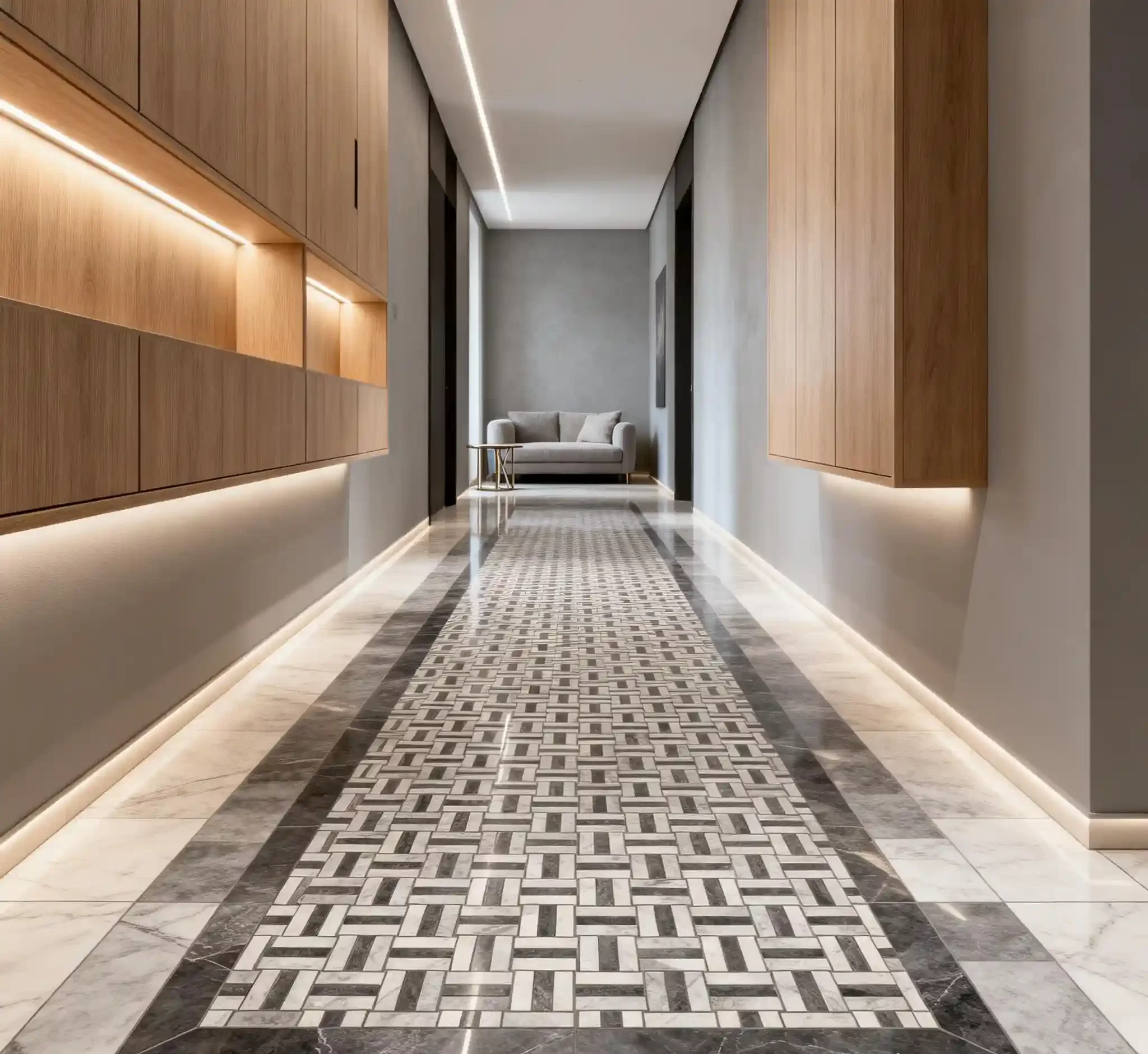 Modern marble floor hallway