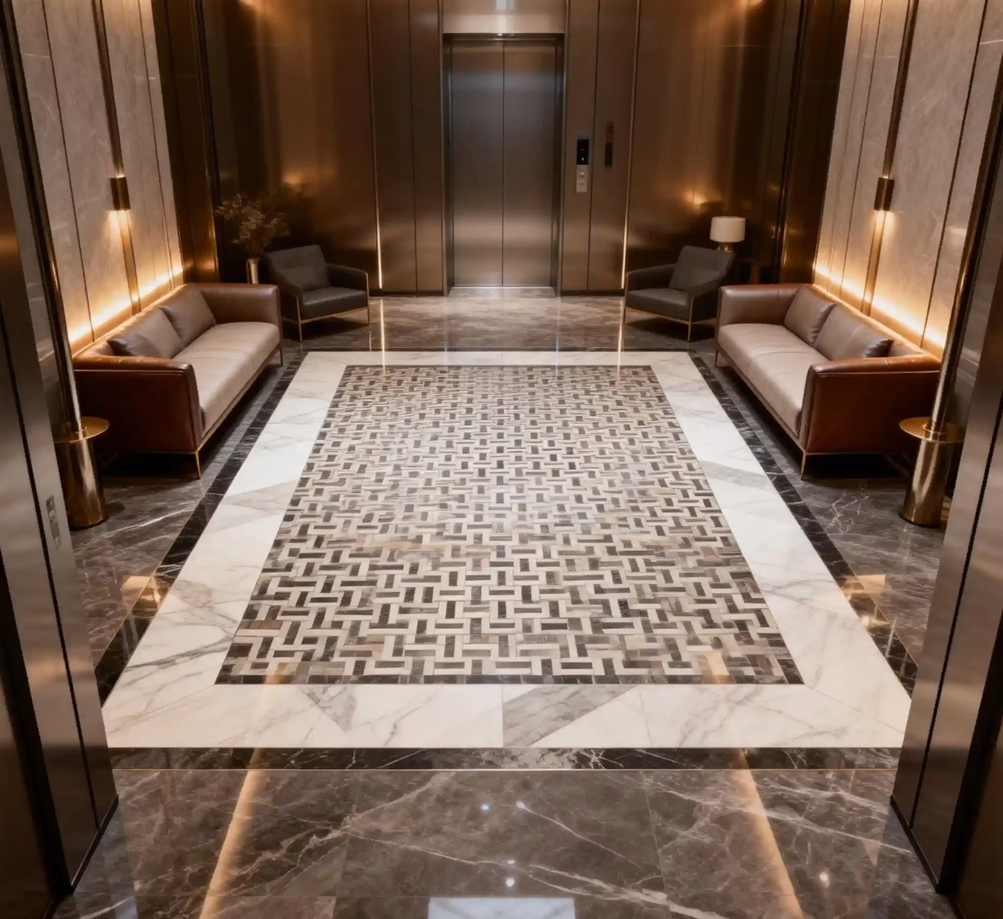 Modern marble floor hallway