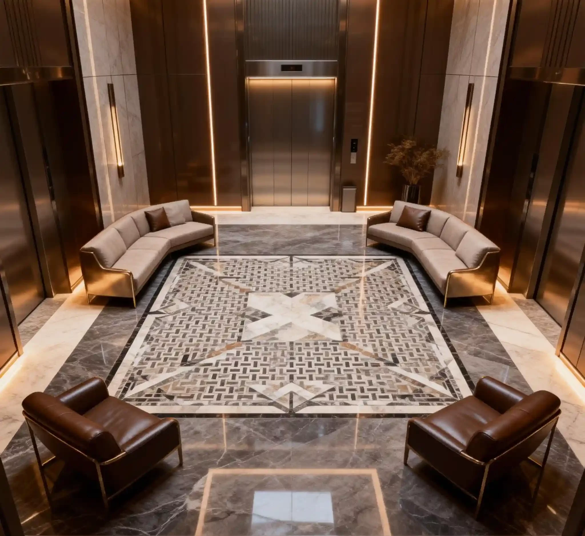 Modern marble floor hallway