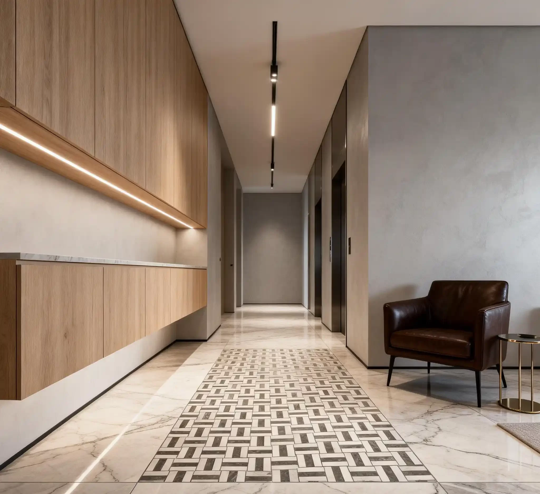 Modern marble floor hallway