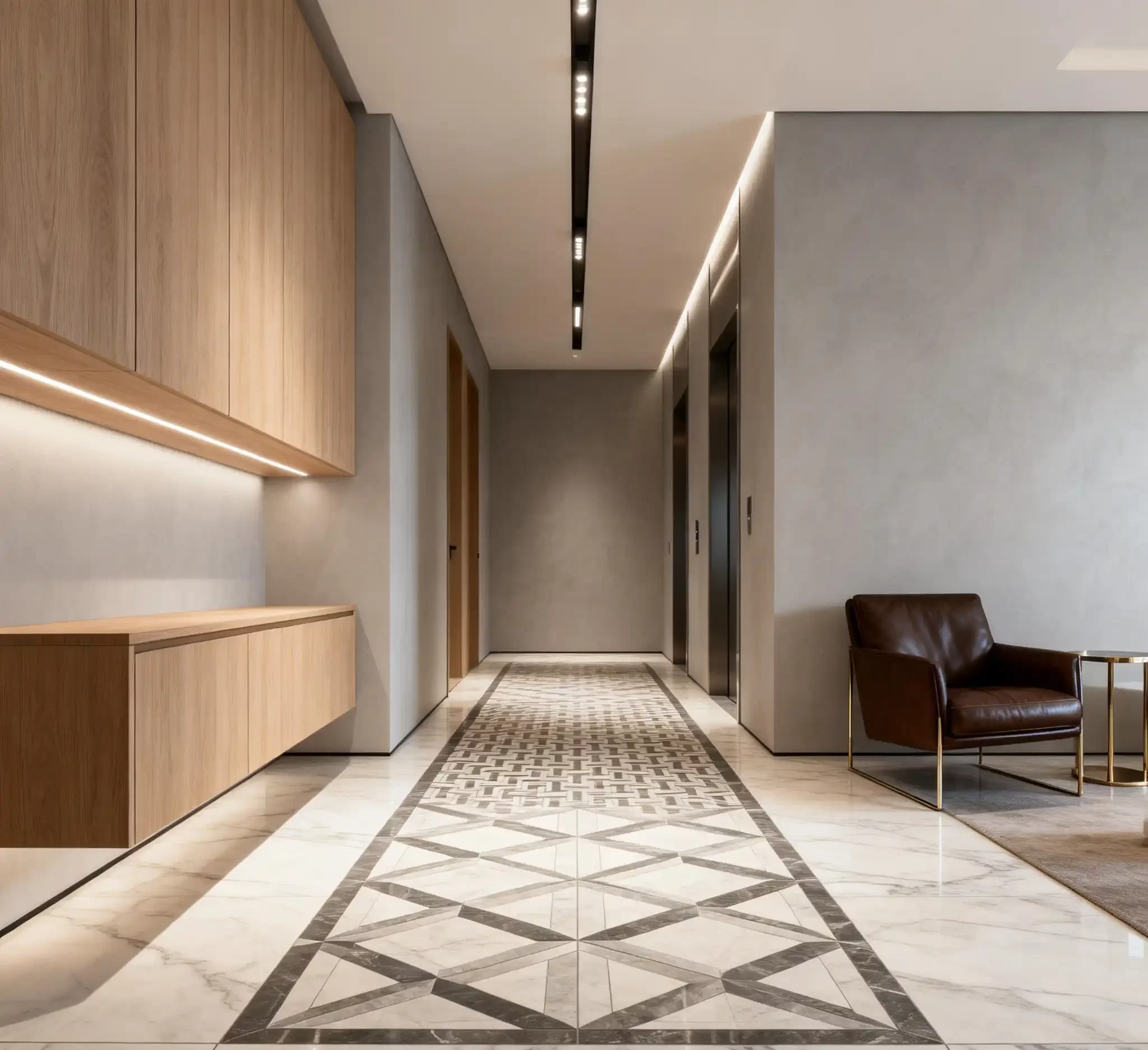 Modern marble floor hallway
