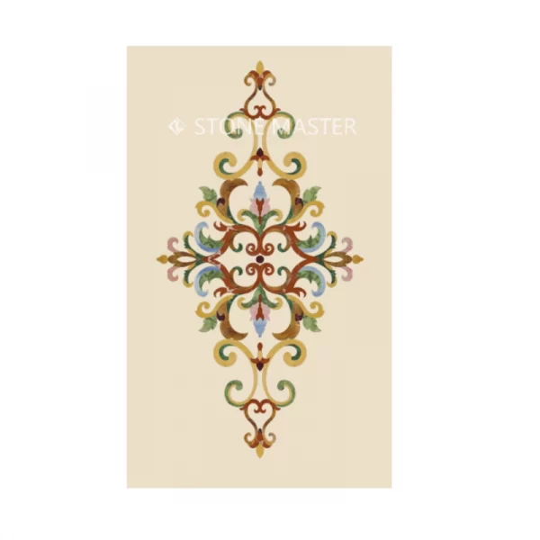 Tile medallions featuring Italian marble inlay floor design for luxury villa interiors with custom patterns and natural stone details