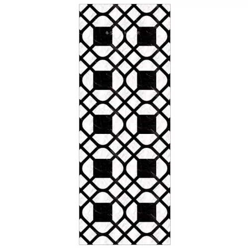 Marble inlay floor with black and white high-contrast custom marble inlay design for modern luxury interior floor applications.