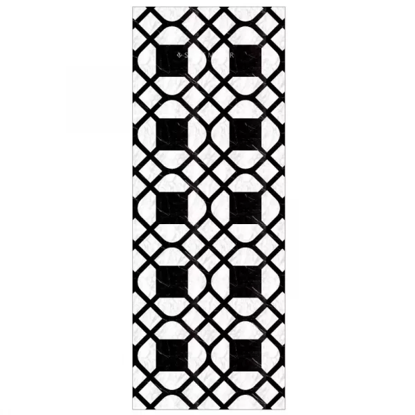 Marble inlay floor with black and white high-contrast custom marble inlay design for modern luxury interior floor applications.