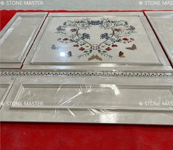 Brass inlay marble wall decor crafted with natural marble and brass inlay, ideal for luxury interior feature walls in bathrooms, living rooms, corridors, and hotel lobbies.