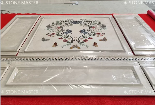 Brass inlay marble wall decor crafted with natural marble and brass inlay, ideal for luxury interior feature walls in bathrooms, living rooms, corridors, and hotel lobbies.