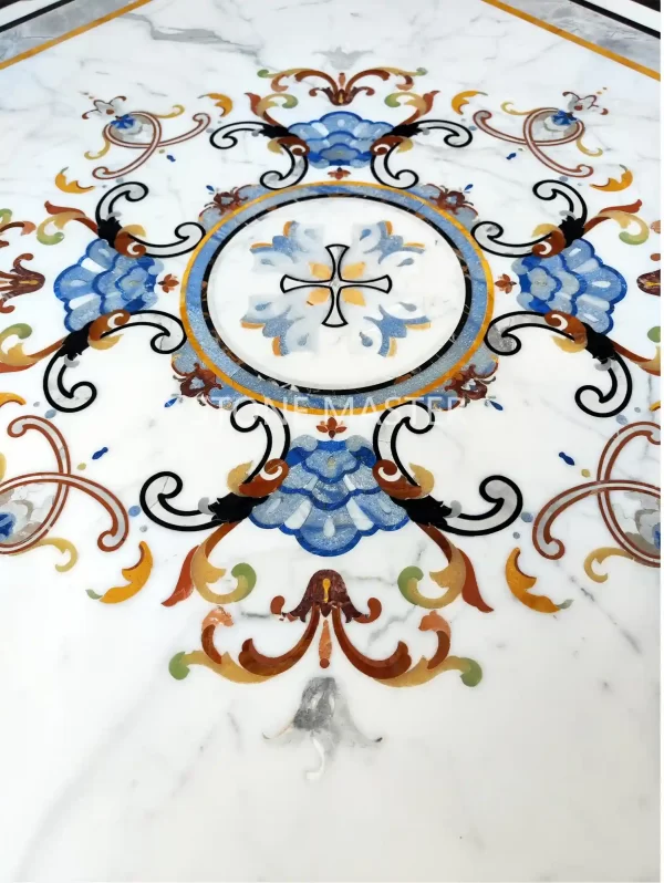 Tile Floor Medallions in premium marble flooring tiles showcasing modern luxury design for grand foyers with intricate custom marble inlay pattern