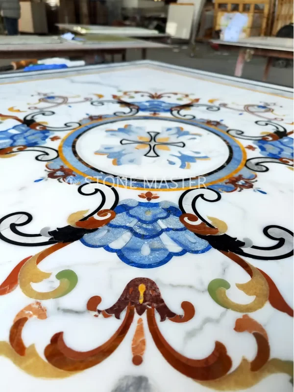 Tile Floor Medallions in premium marble flooring tiles showcasing modern luxury design for grand foyers with intricate custom marble inlay pattern
