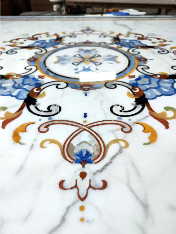 Tile Floor Medallions in premium marble flooring tiles showcasing modern luxury design for grand foyers with intricate custom marble inlay pattern