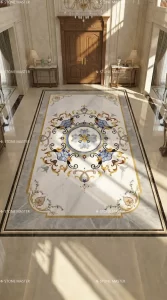 Tile Floor Medallions in premium marble flooring tiles showcasing modern luxury design for grand foyers with intricate custom marble inlay pattern