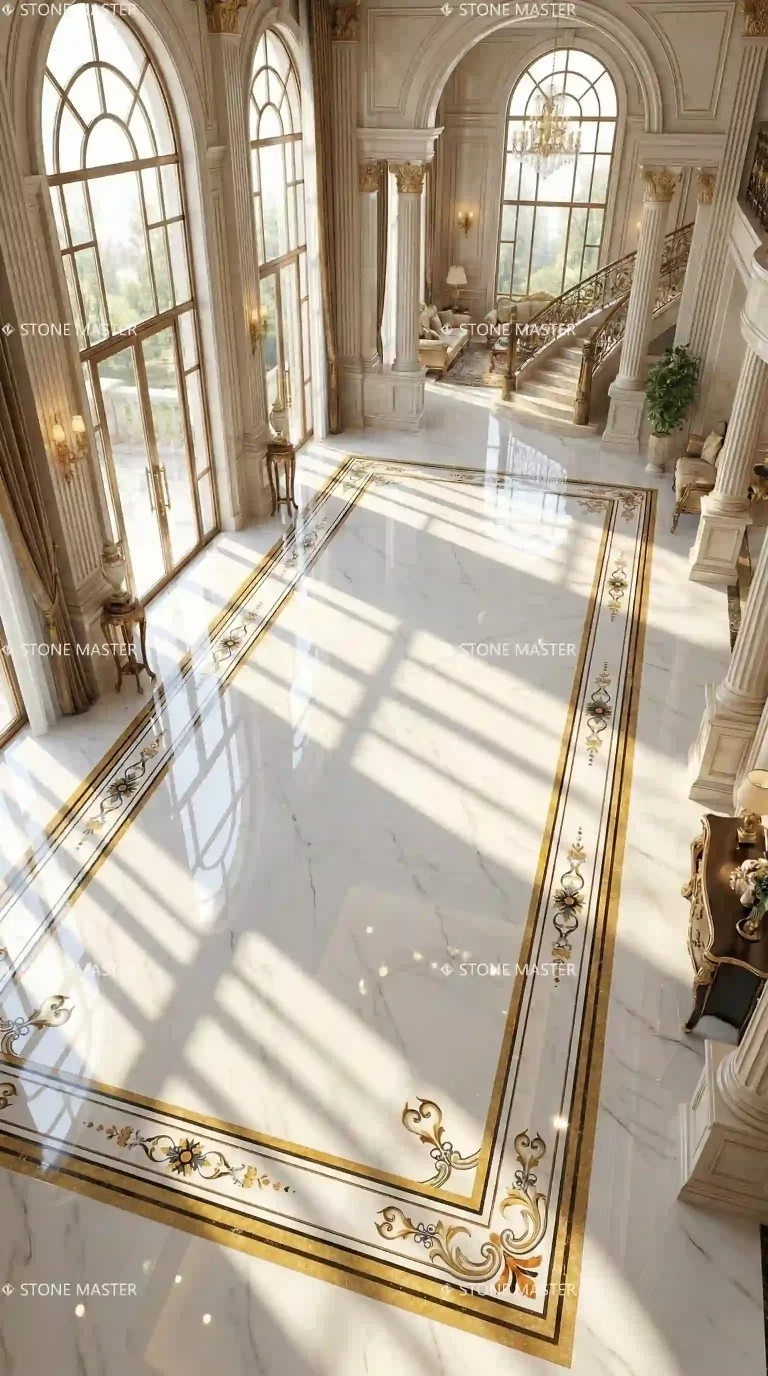 Flooring Design Trends for 2026 reveal the rise of marble inlay flooring, custom marble floors, and luxury stone designs for villas, hotels, and premium interiors.