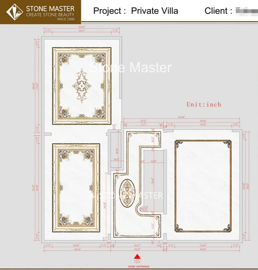 Luxury design featuring custom marble inlay flooring with elegant European floral motifs in a modern luxury villa in New York.